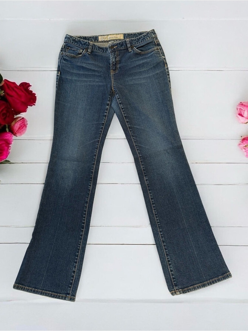 Loft Curvy Bootcut Jeans Low-Rise Womens 8 / 30” W X 35” LONG Inseam Distressed